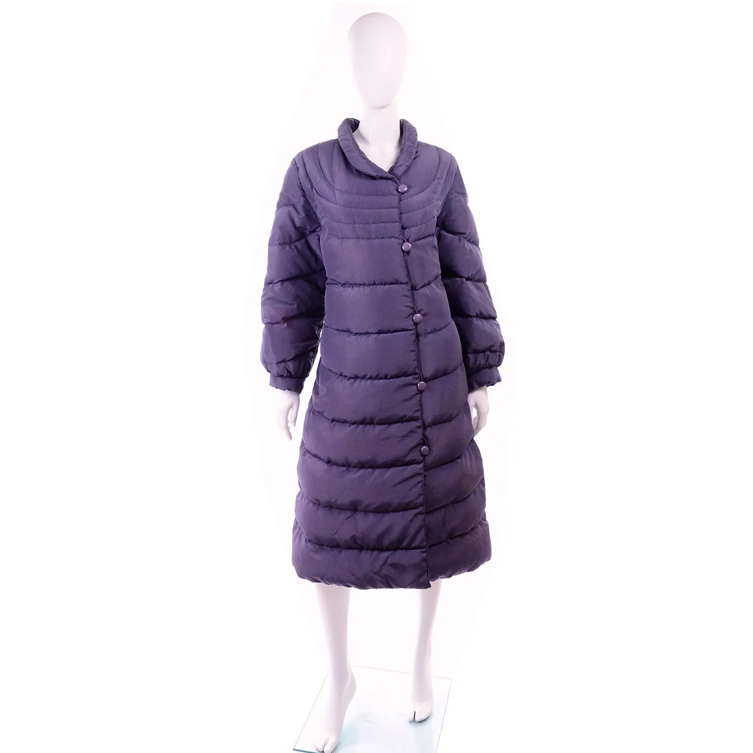 1980s Purple Quilted Bill Blass Vintage Puffer Coat