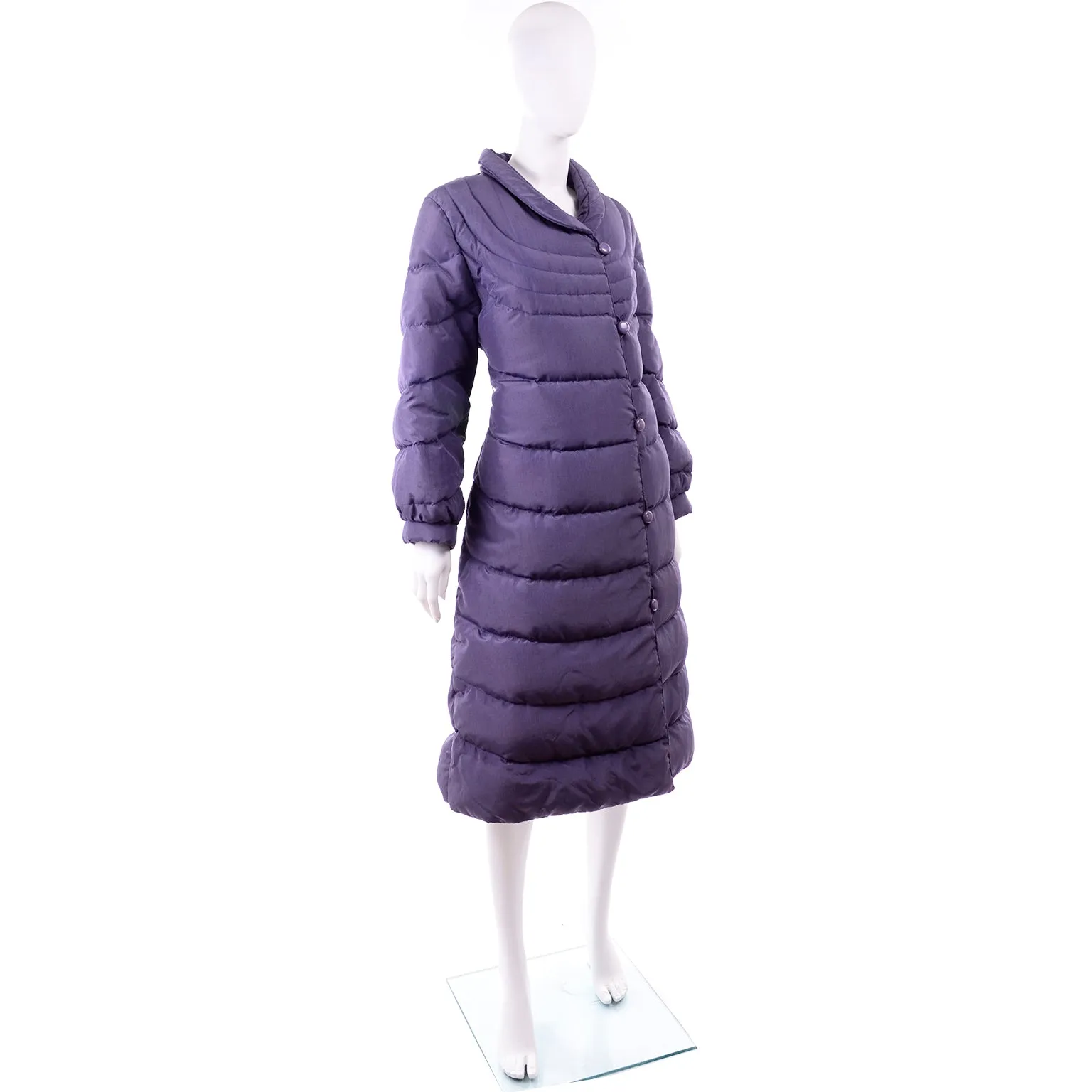 1980s Purple Quilted Bill Blass Vintage Puffer Coat