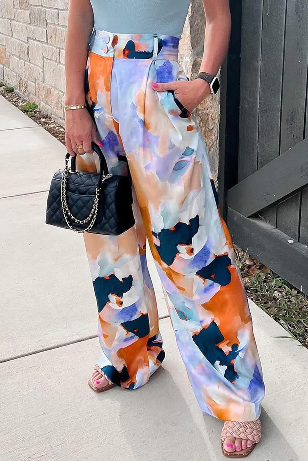 Abstract Print High Waist Wide Leg Pants