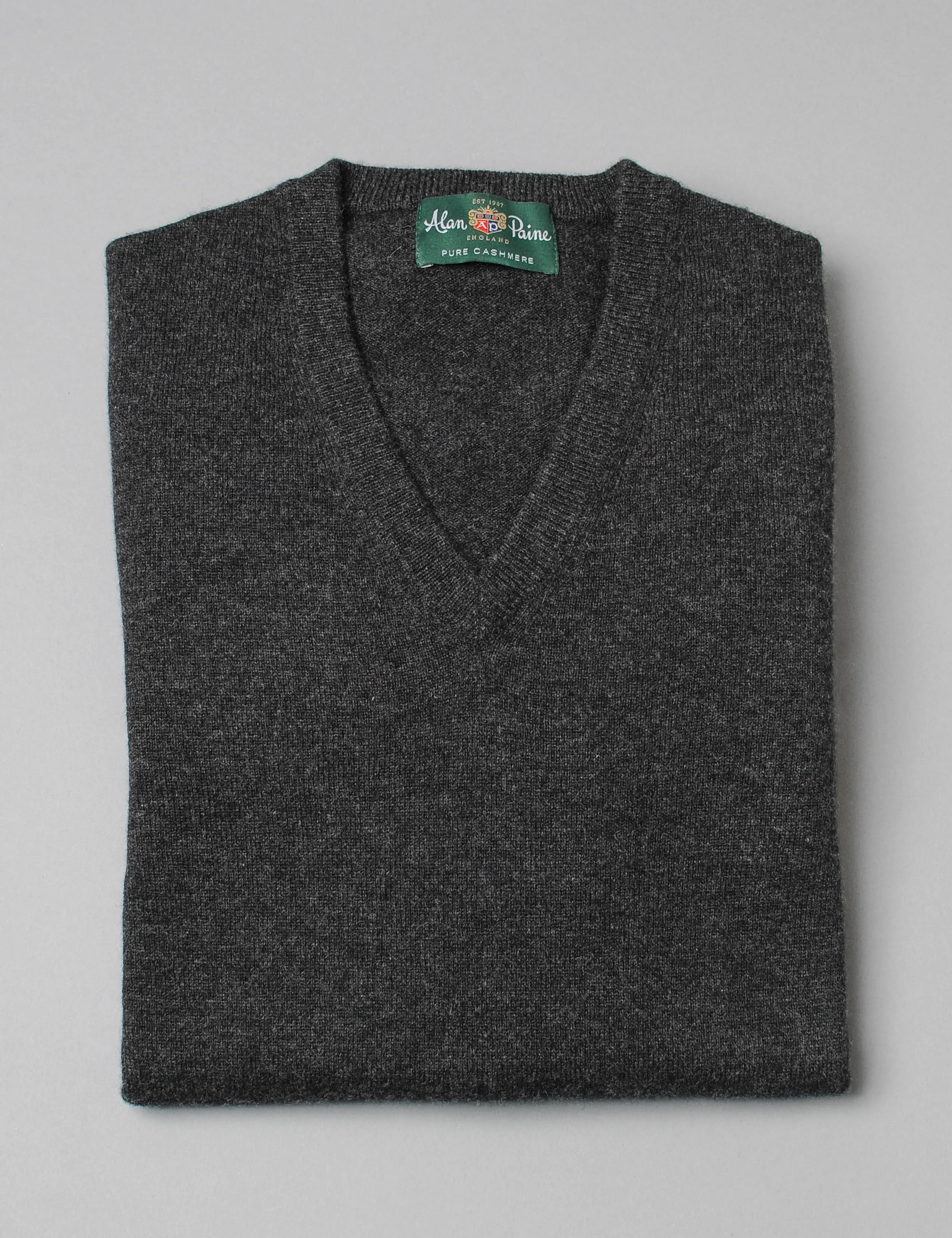 Alan Paine Cashmere V-Neck Sweater - Charcoal