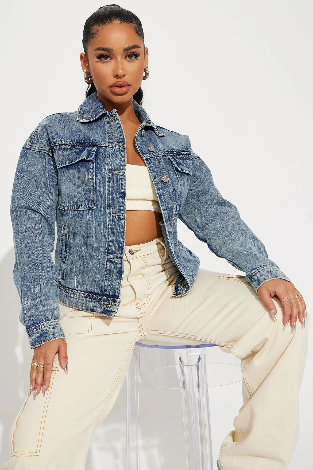 All I Need Cargo Denim Jacket - Medium Wash