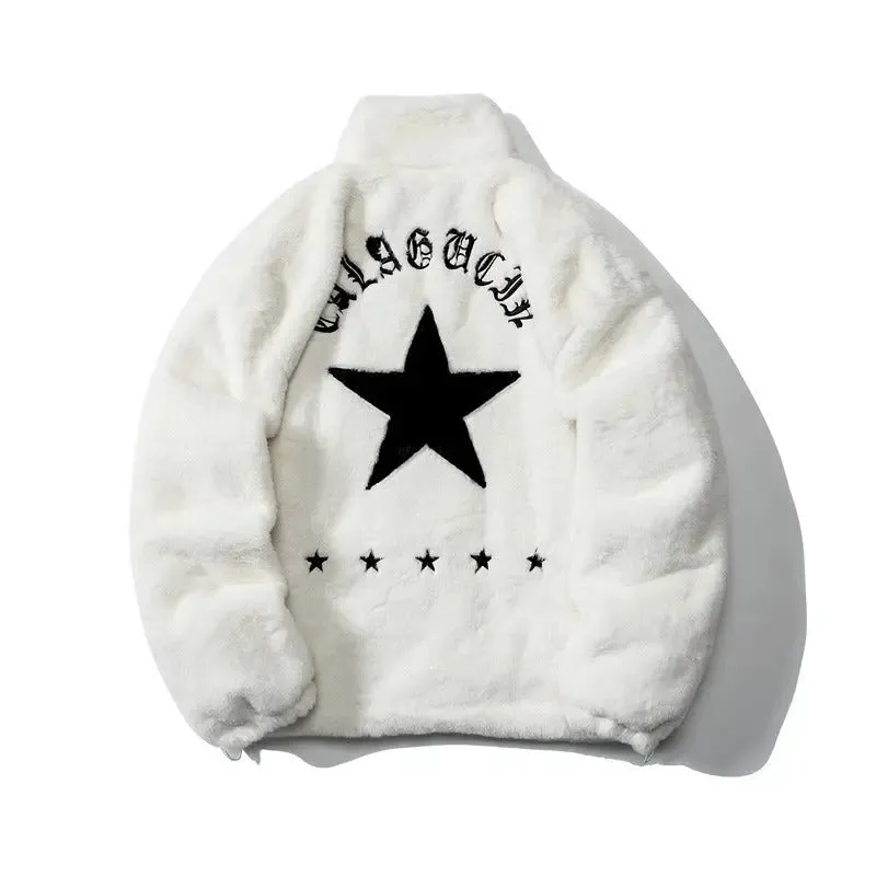 American five pointed star imitation rabbit fur cotton coat for men