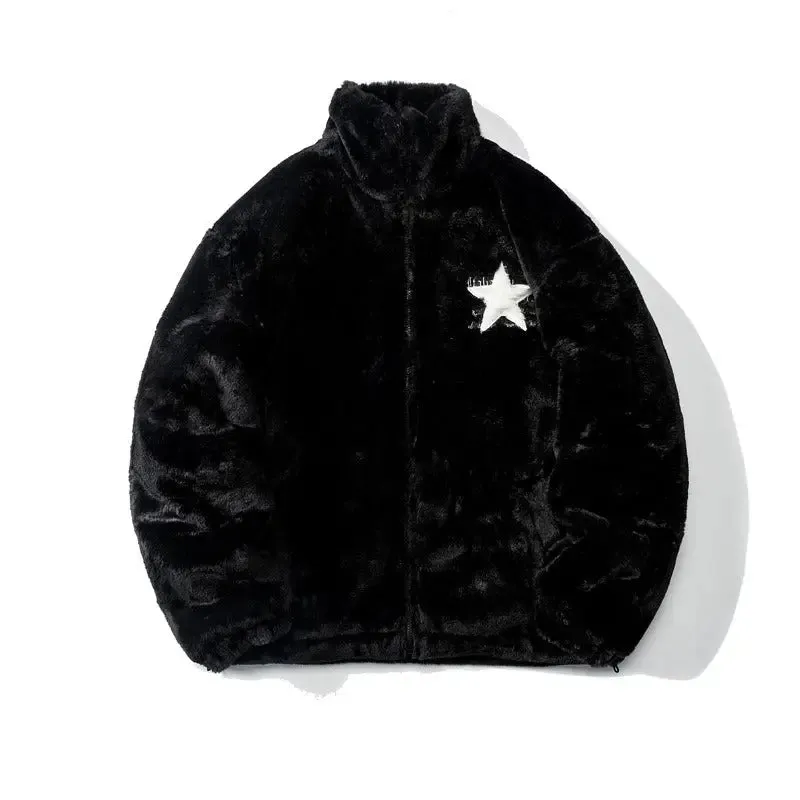 American five pointed star imitation rabbit fur cotton coat for men