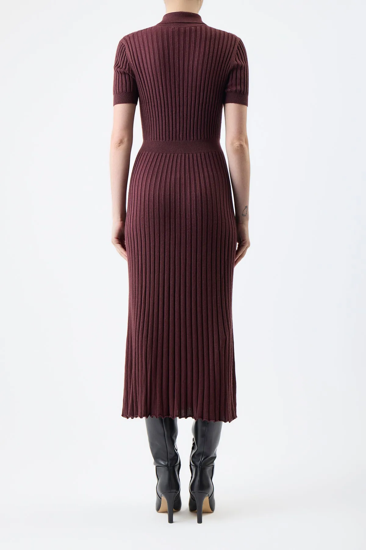 Amor Knit Midi Dress in Deep Bordeaux Cashmere Silk