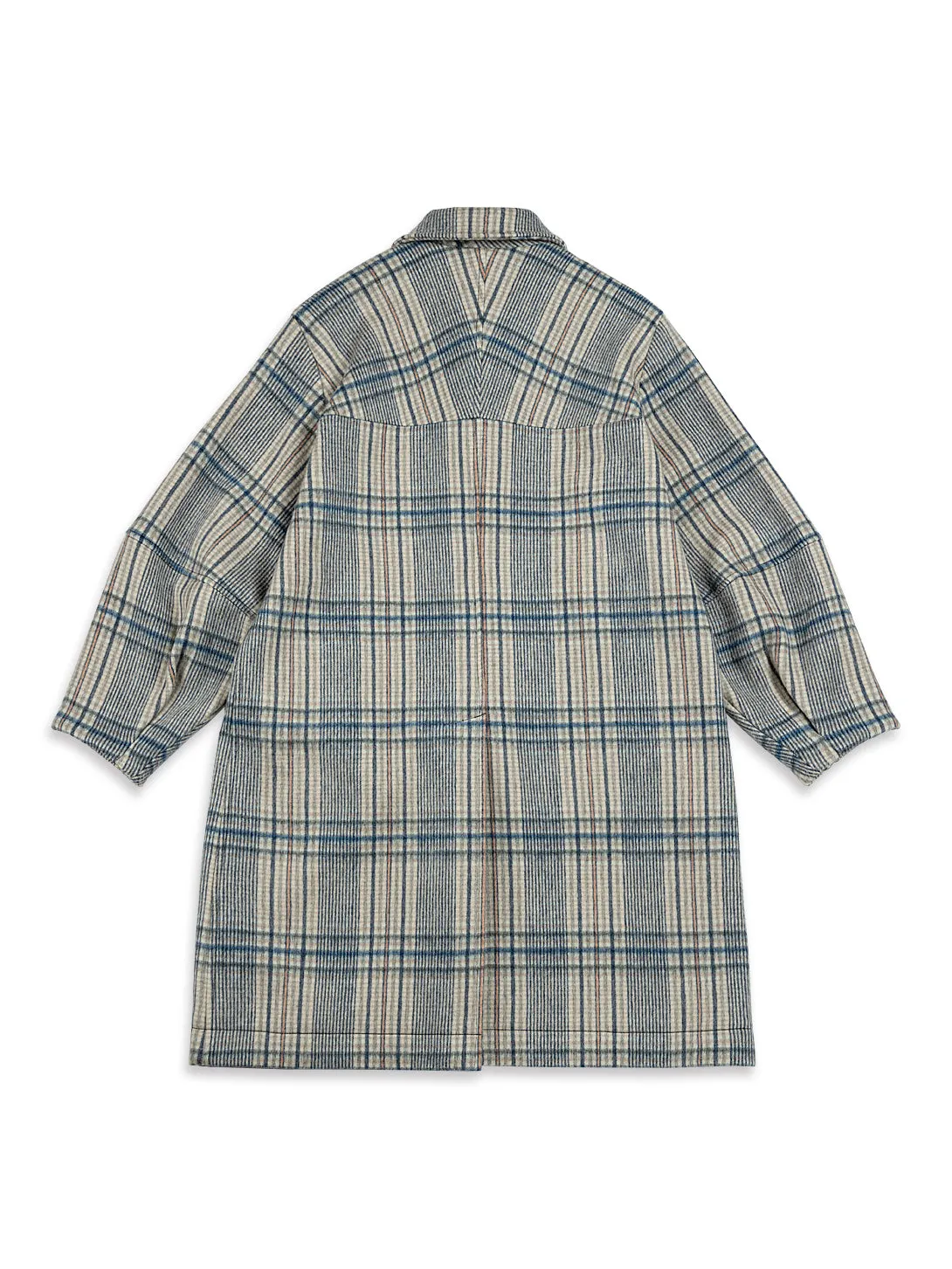 Balloon Woollen Coat Khaki Blue Checks