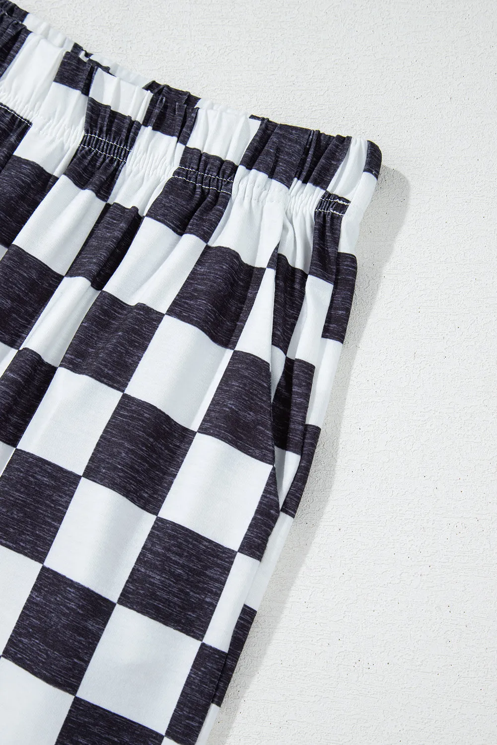 Black Checkered Print High Waist Wide Leg Pants