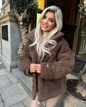 Brynn Teddy Style Coat- Chocolate