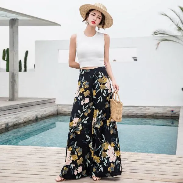 Casual Bohemian Beach High Waist Wide Leg Pants