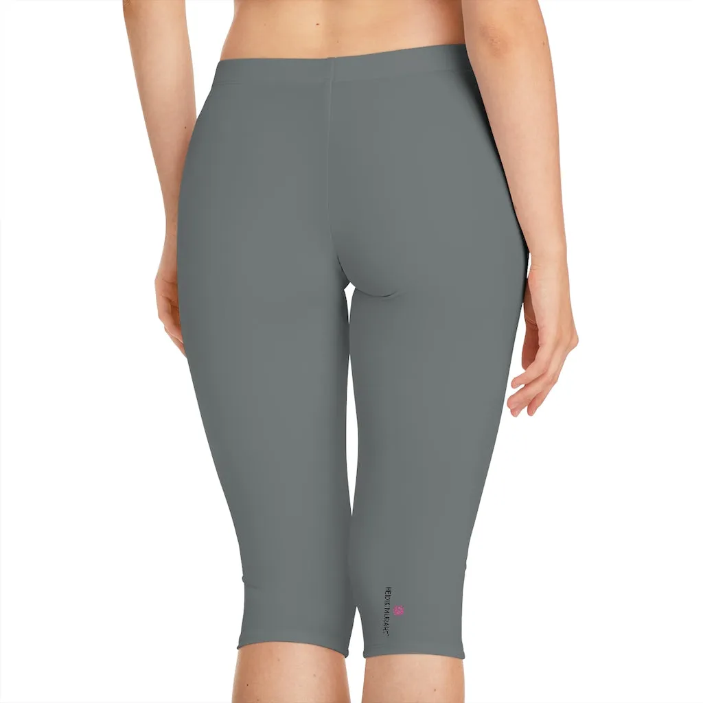 Charcoal Grey Women's Capri Leggings, Knee-Length Polyester Capris Tights-Made in USA (US Size: XS-2XL)