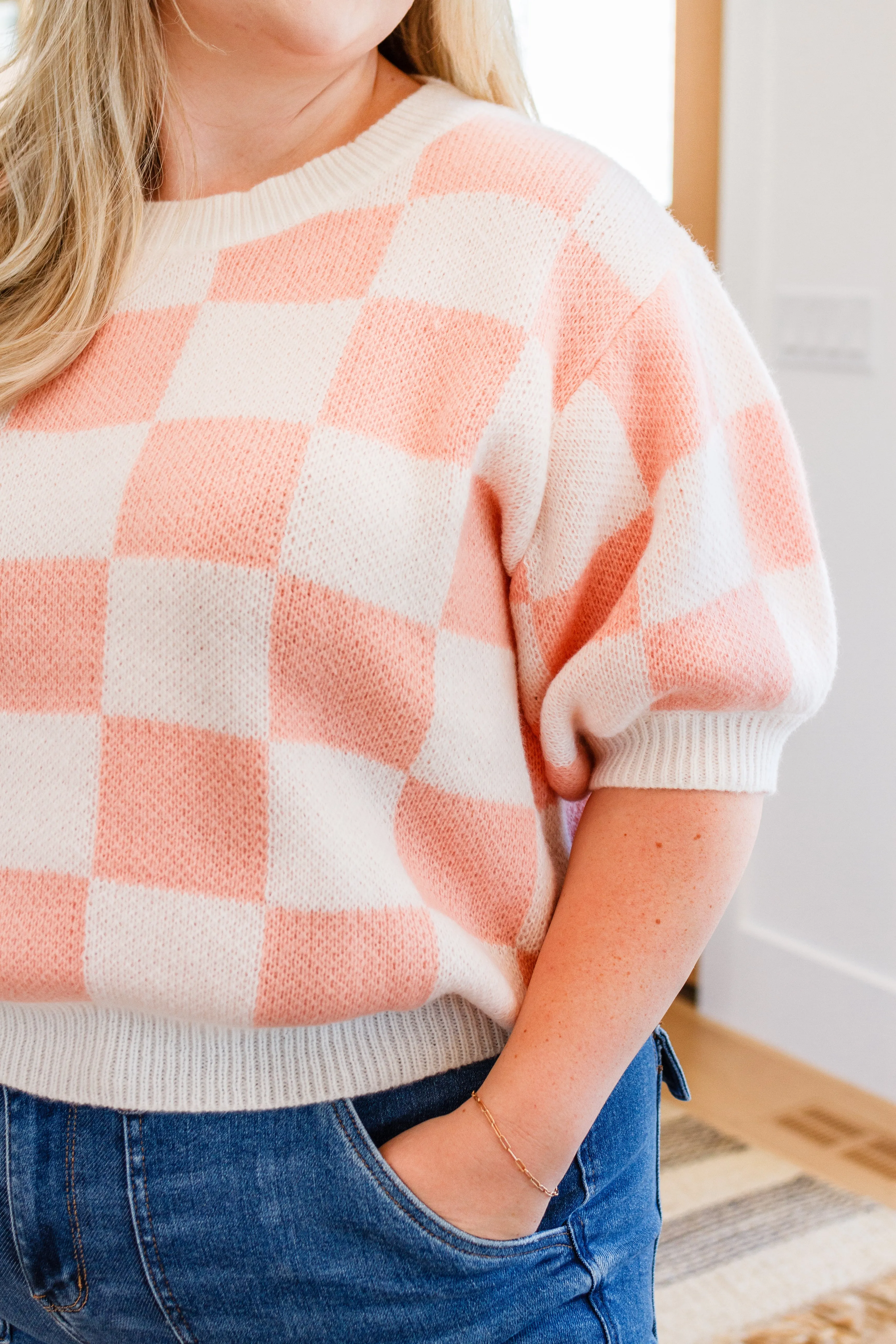 Chunky Knit Sweater Start Me Up Checkered Sweater