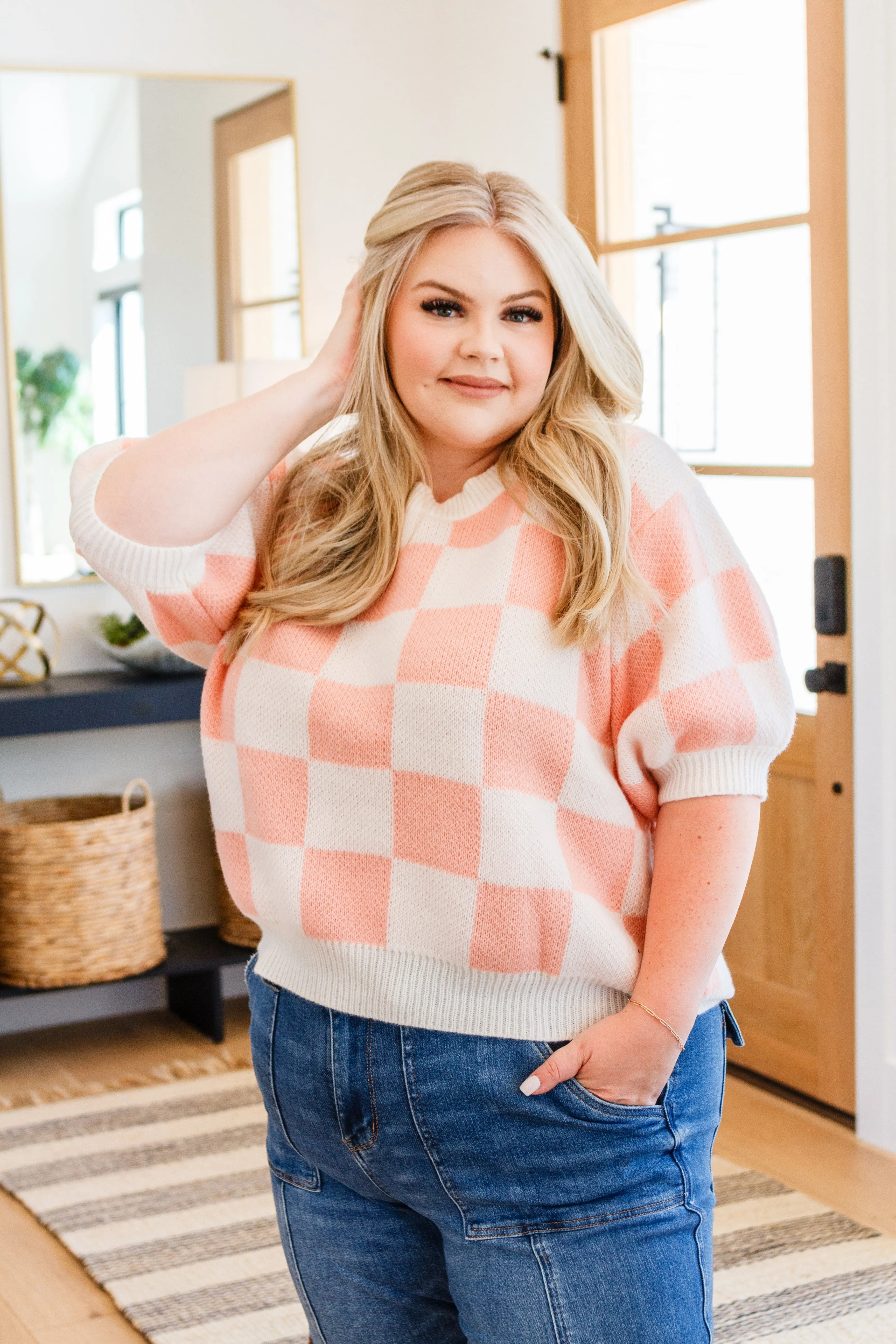 Chunky Knit Sweater Start Me Up Checkered Sweater