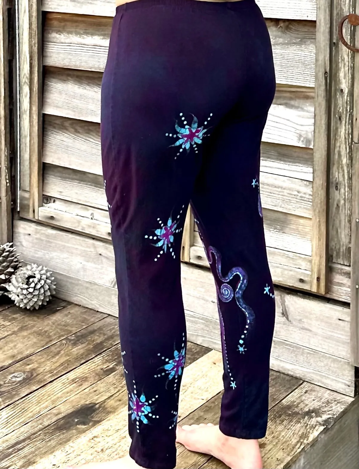 Deep Purple and Turquoise Moon and Star Batik Leggings - Size XL