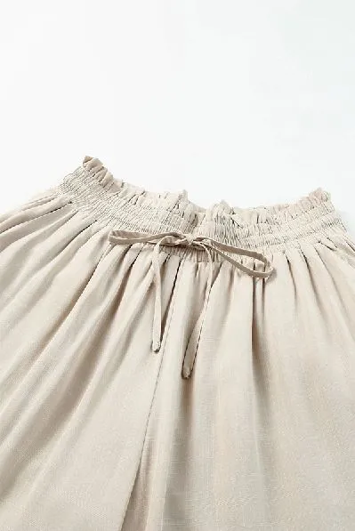 Drawstring Smocked High Waist Wide Leg Pants