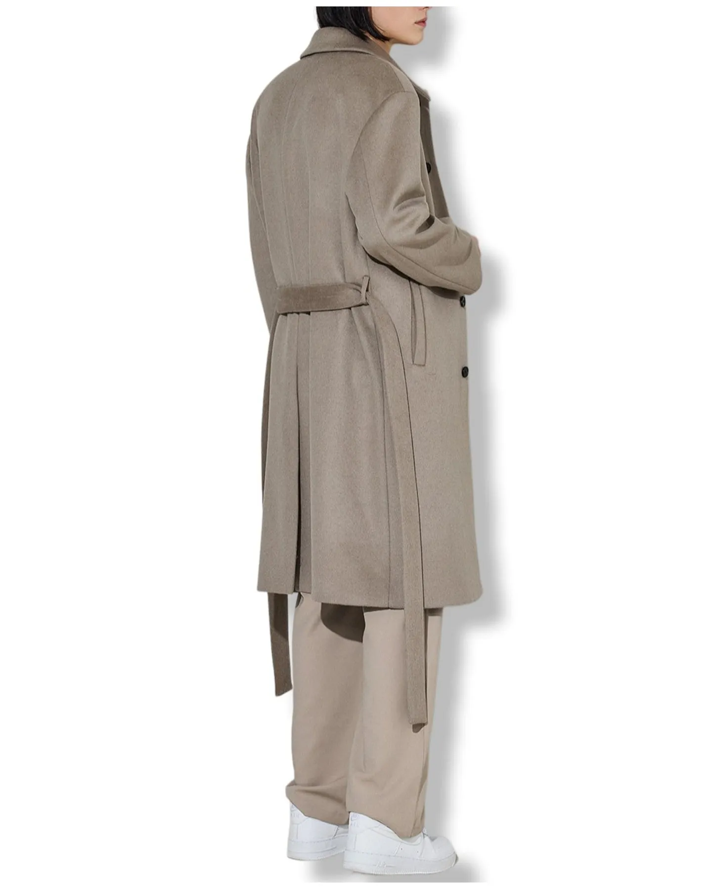 EDUARDO Men Single-Breasted Belted Cashmere Mac Balmacaan Long Coat.