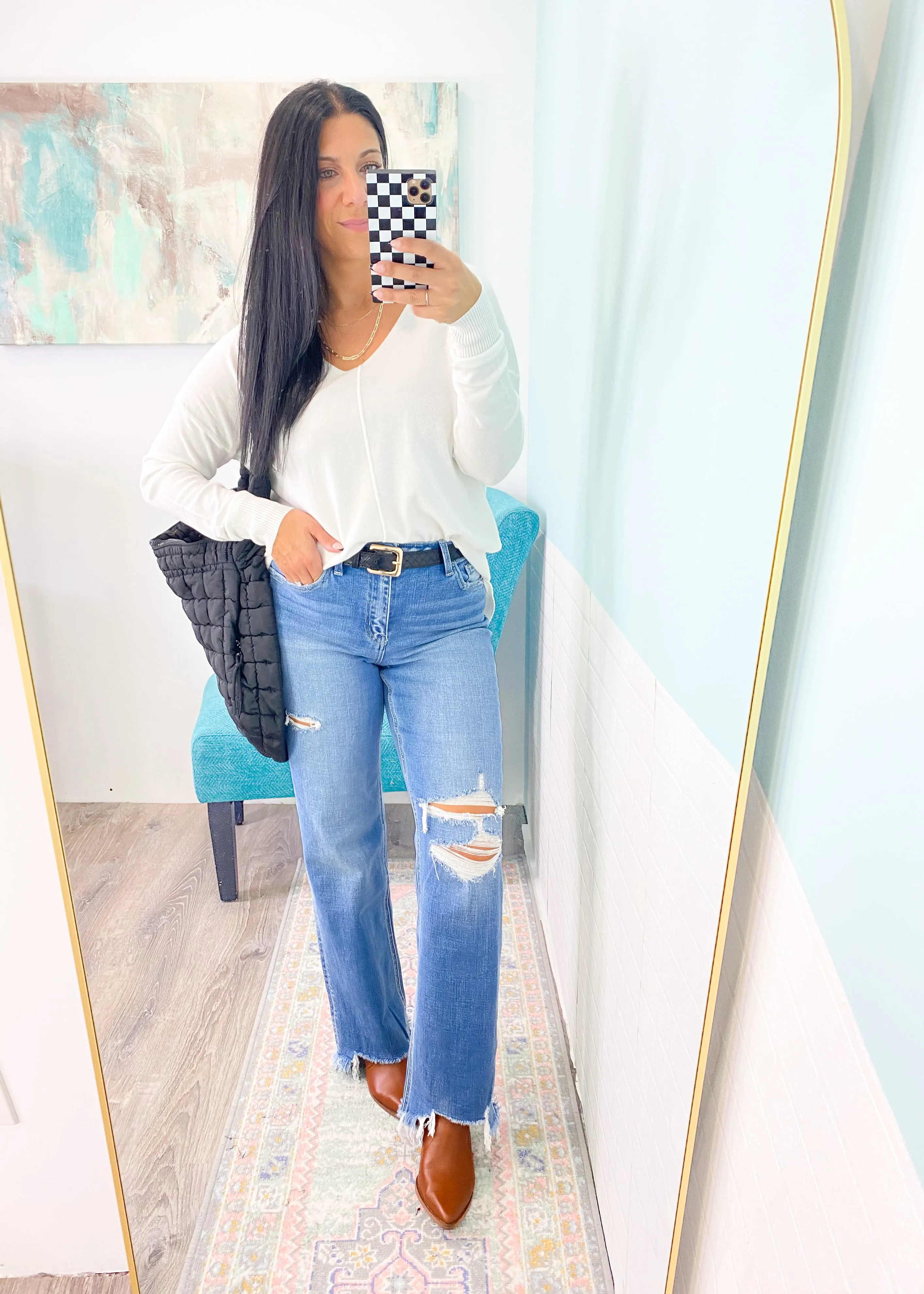 'Emma' Vervet High Waist Distressed Slim Wide Leg Jeans