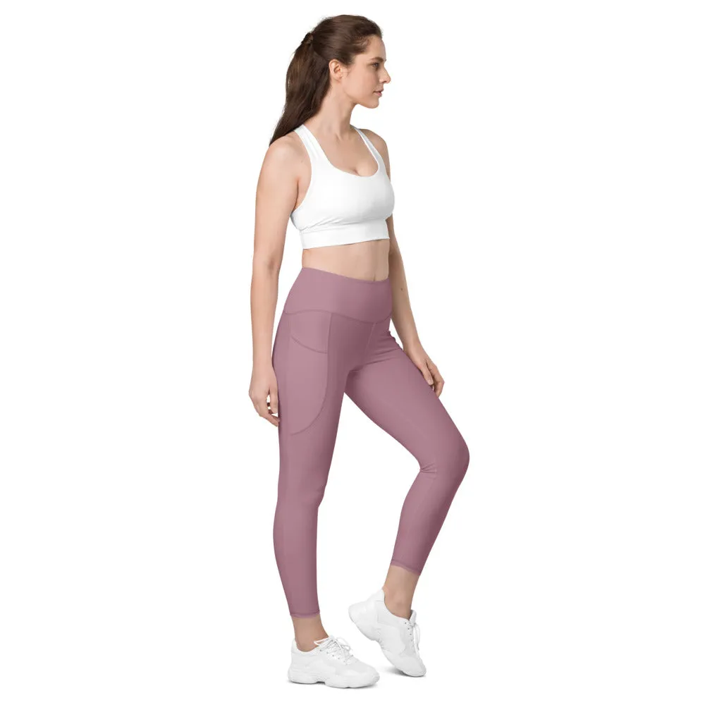 Faded Purple Women's Tights, Solid Color Best Yoga Pants With 2 Side Deep Long Pockets - Made in USA/EU/MX (US Size: 2XS-6XL)