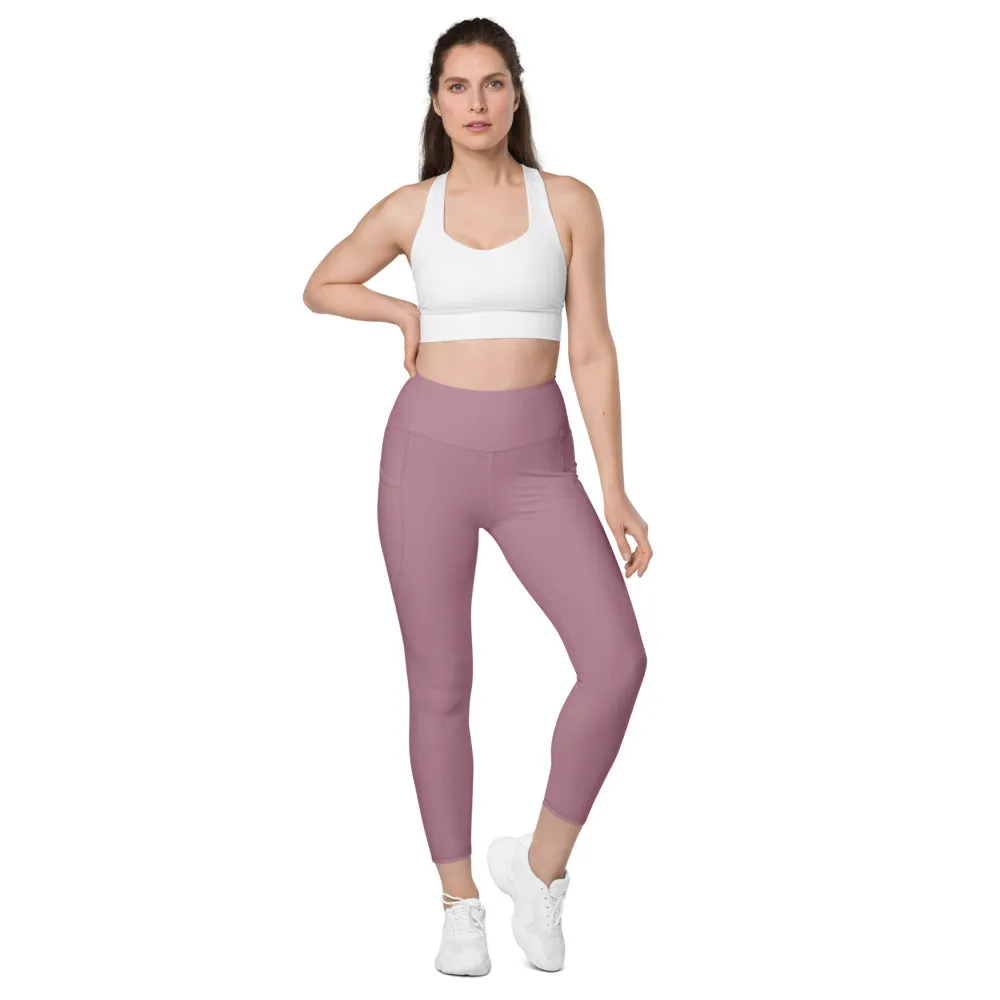 Faded Purple Women's Tights, Solid Color Best Yoga Pants With 2 Side Deep Long Pockets - Made in USA/EU/MX (US Size: 2XS-6XL)