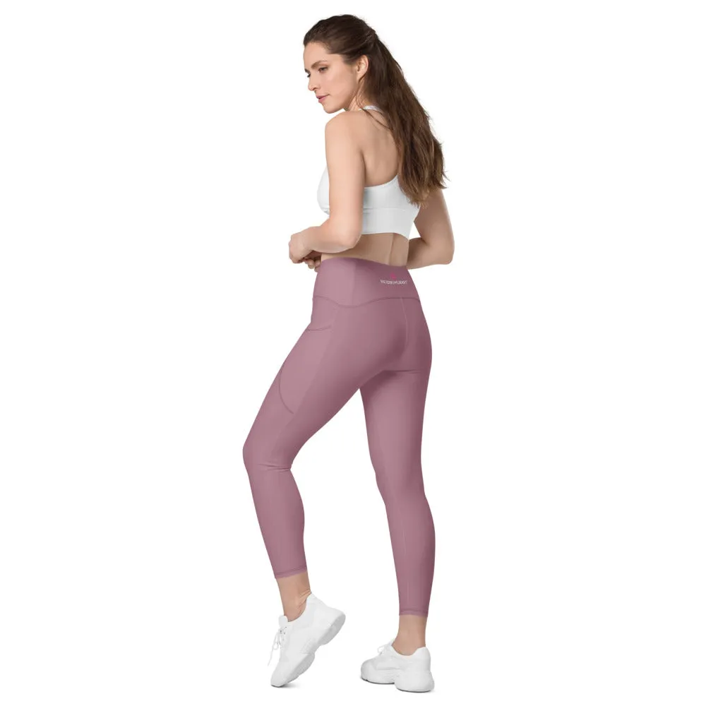 Faded Purple Women's Tights, Solid Color Best Yoga Pants With 2 Side Deep Long Pockets - Made in USA/EU/MX (US Size: 2XS-6XL)