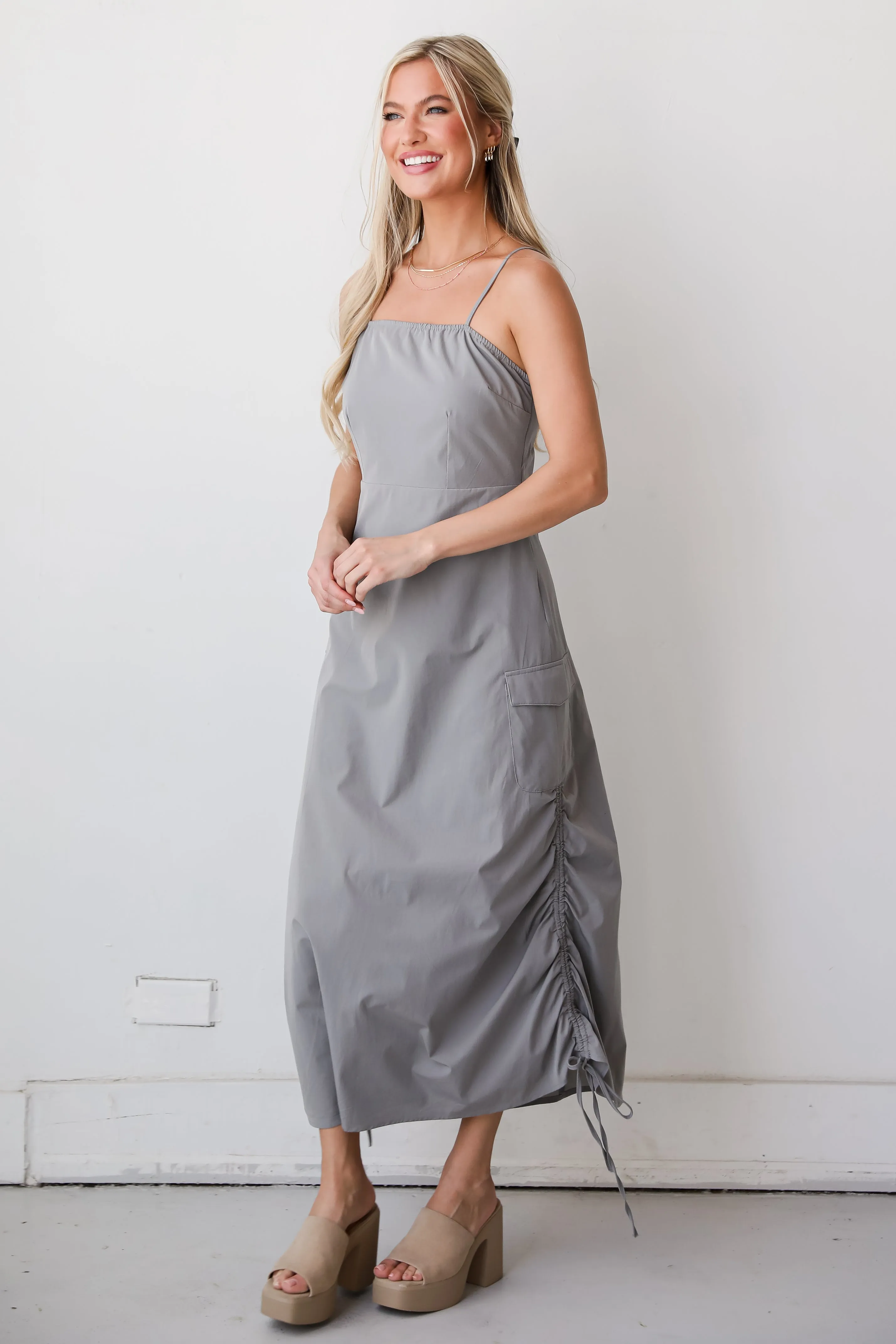 FINAL SALE - Trendy 'Til The End Grey Cargo Maxi Dress