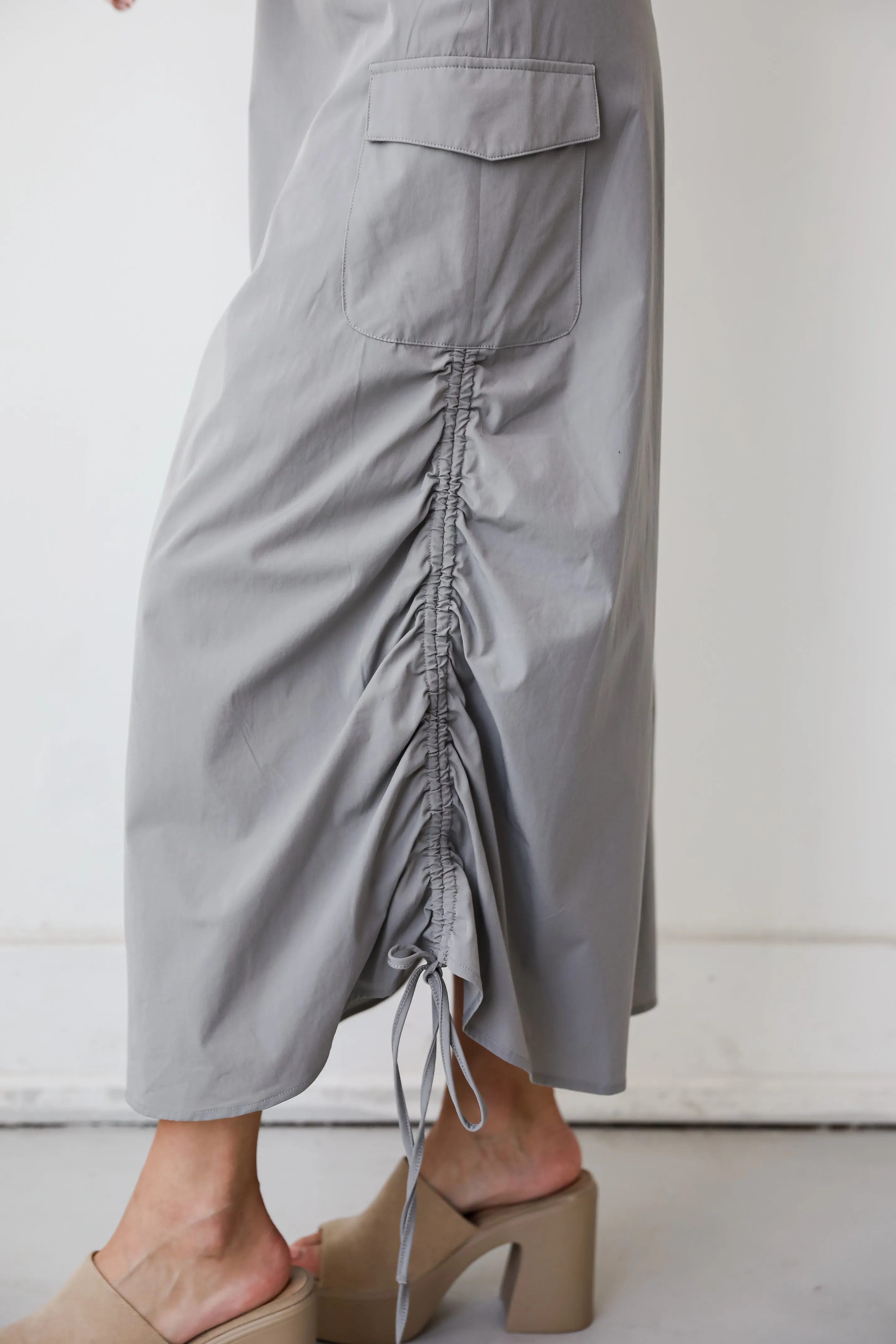 FINAL SALE - Trendy 'Til The End Grey Cargo Maxi Dress