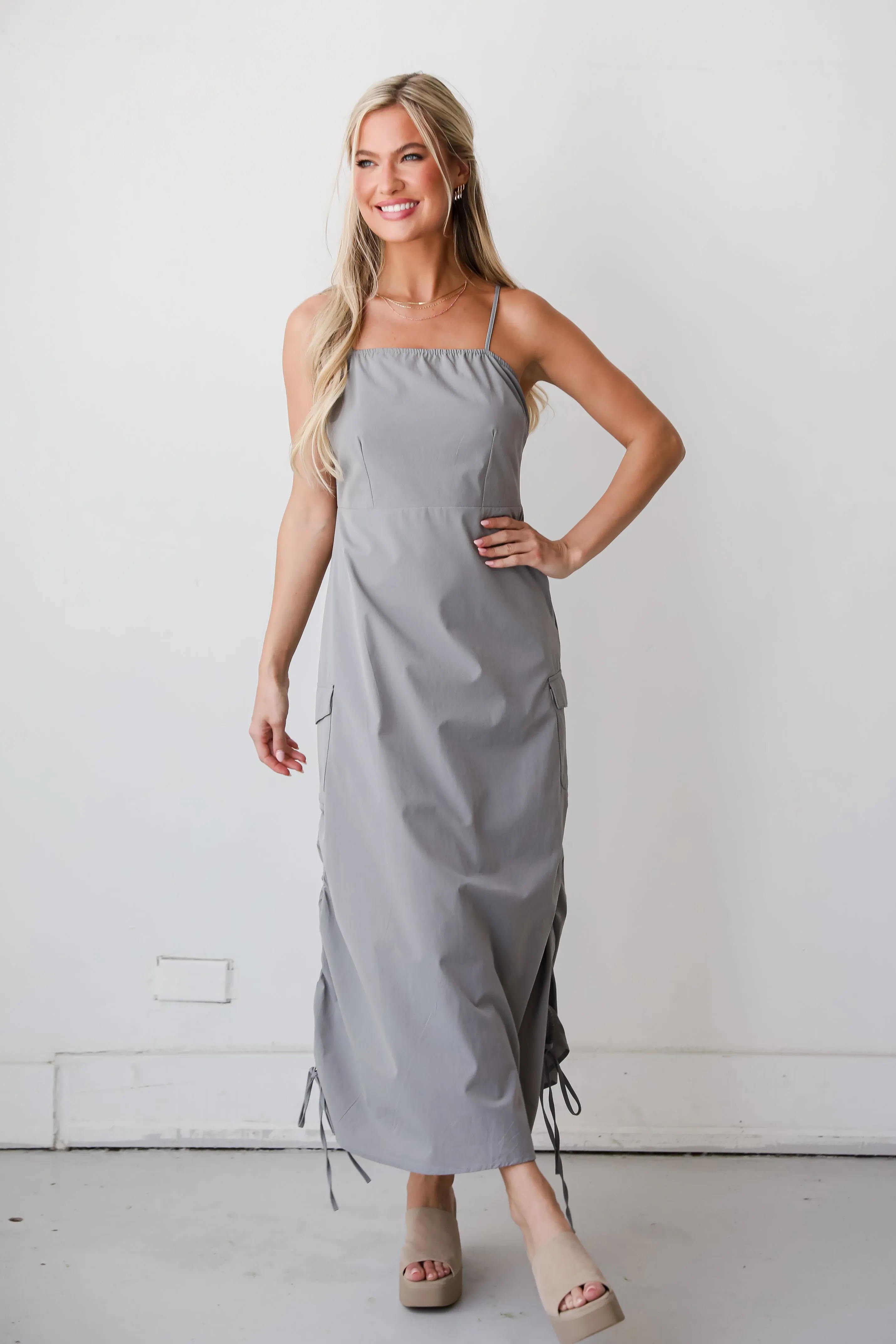 FINAL SALE - Trendy 'Til The End Grey Cargo Maxi Dress