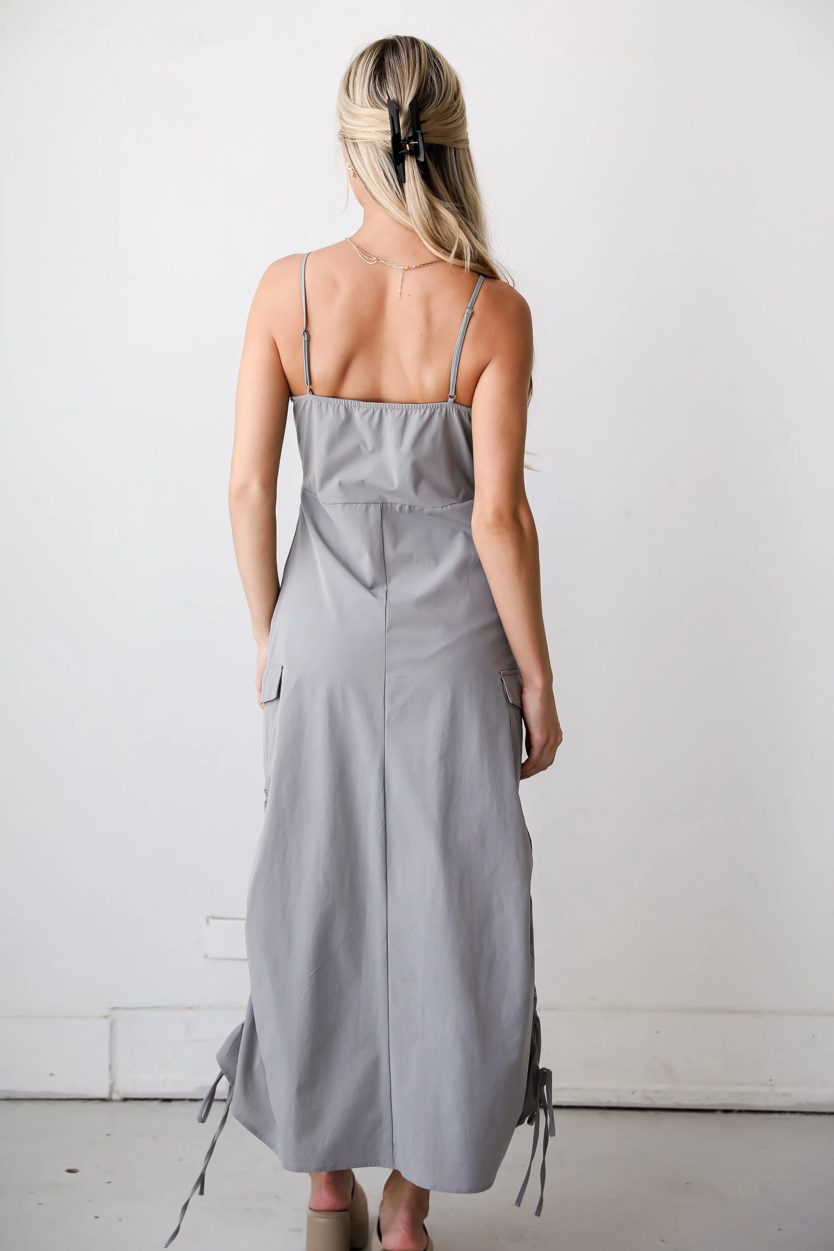 FINAL SALE - Trendy 'Til The End Grey Cargo Maxi Dress