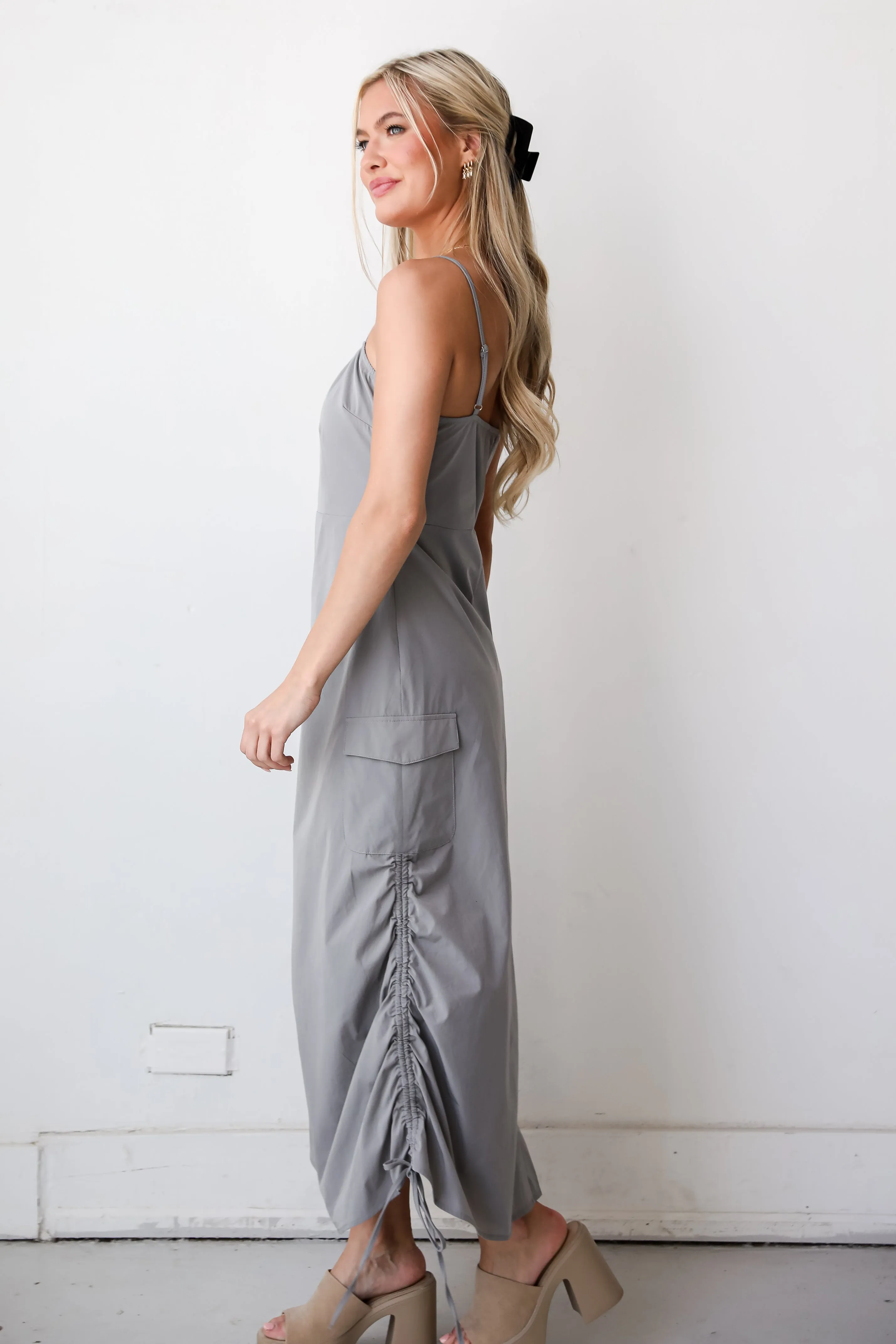 FINAL SALE - Trendy 'Til The End Grey Cargo Maxi Dress