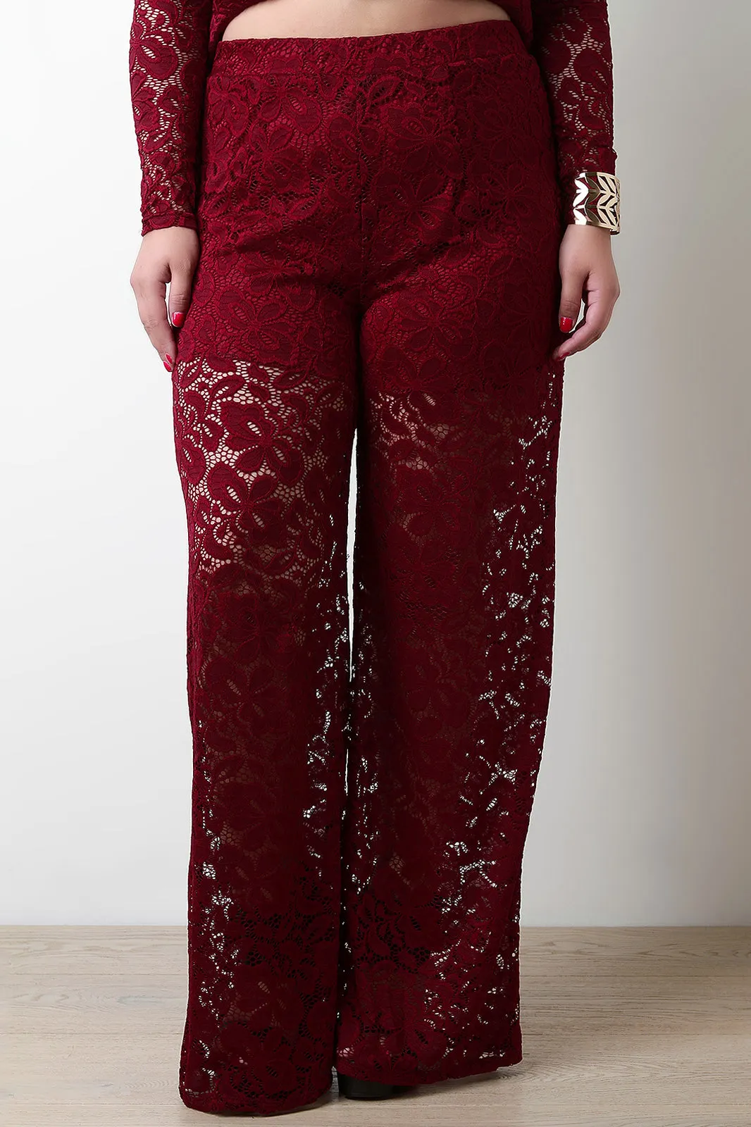 Floral Lace High Waist Wide Leg Pants