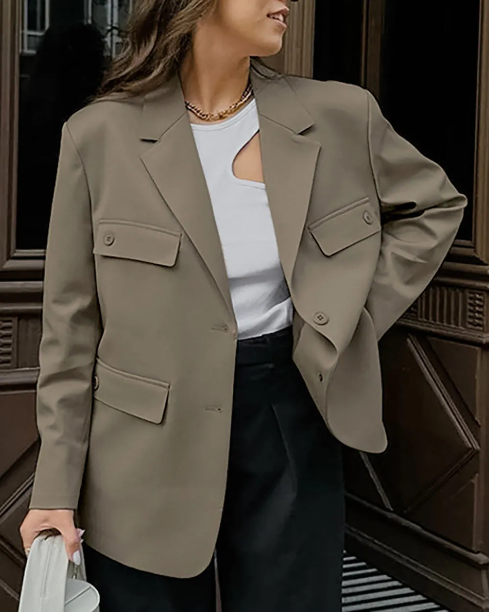 Flytonn-Fall Outfits Women Outwear Streetwear -women's outerwear women's coat Vintage Loose-Fit Four-Pocket Design Blazer