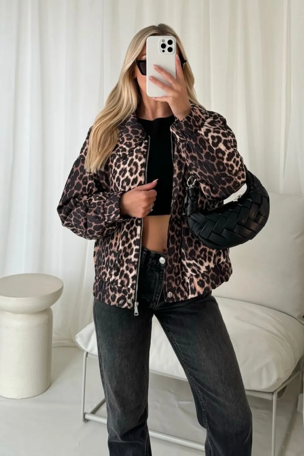 Freya leopard quilted jacket with collar