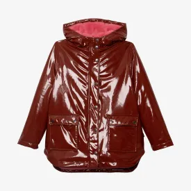 Girl burgundy waxed raincoat