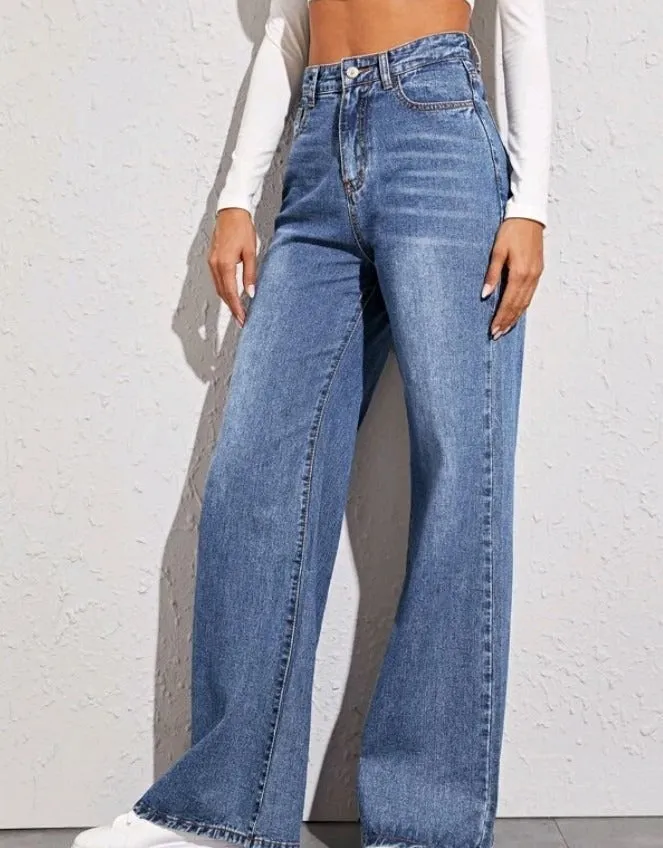 High Waist Loose Fit Wide Leg Jeans