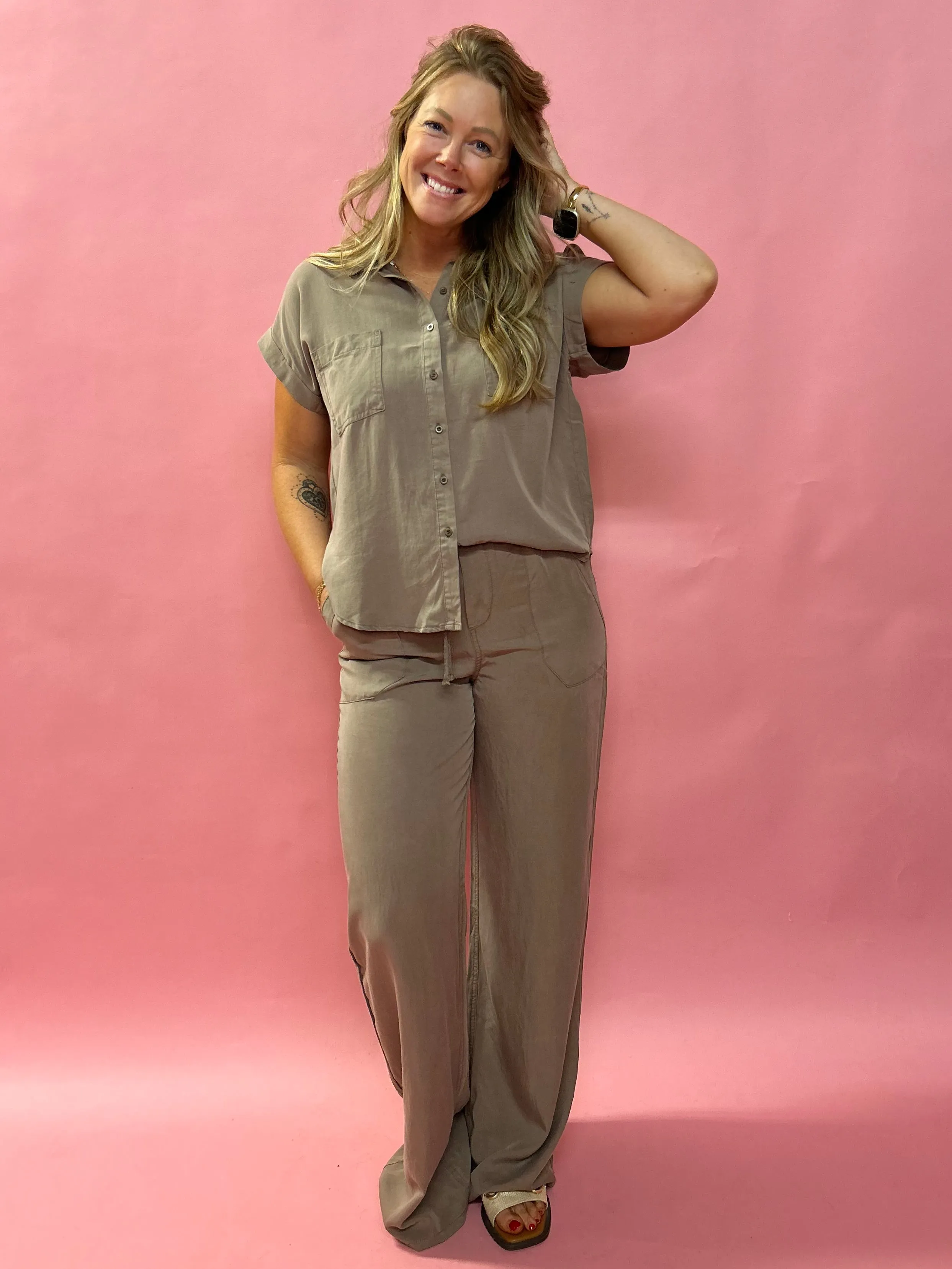 Hillary High Waist Drawstring Pants in Brown