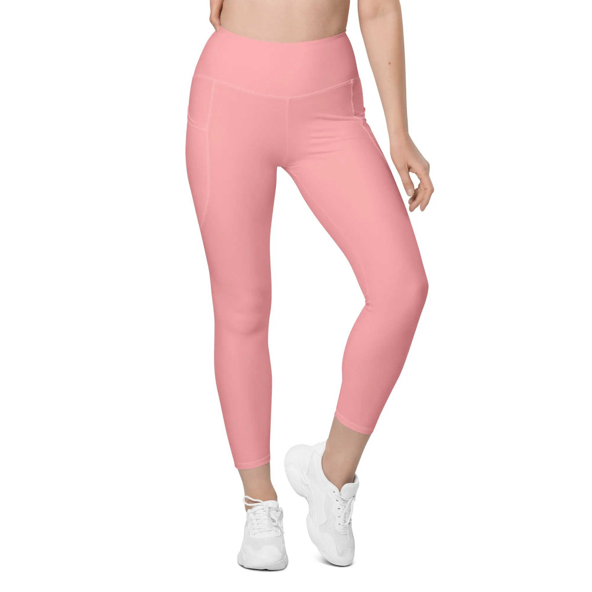 Light Pink Women's Tights, Best Solid Color Leggings For Women With 2 Side Pockets - Made in USA/EU/MX