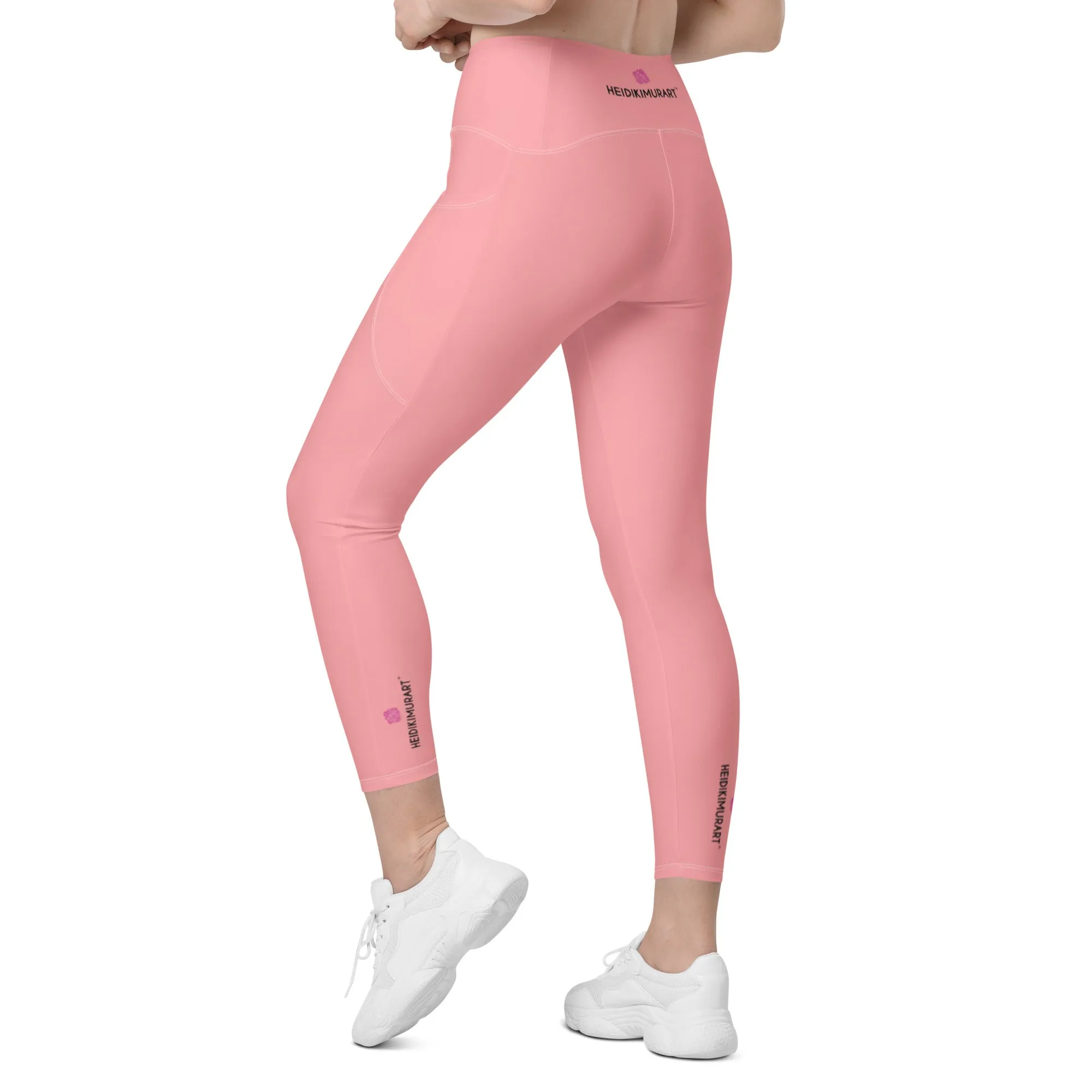 Light Pink Women's Tights, Best Solid Color Leggings For Women With 2 Side Pockets - Made in USA/EU/MX