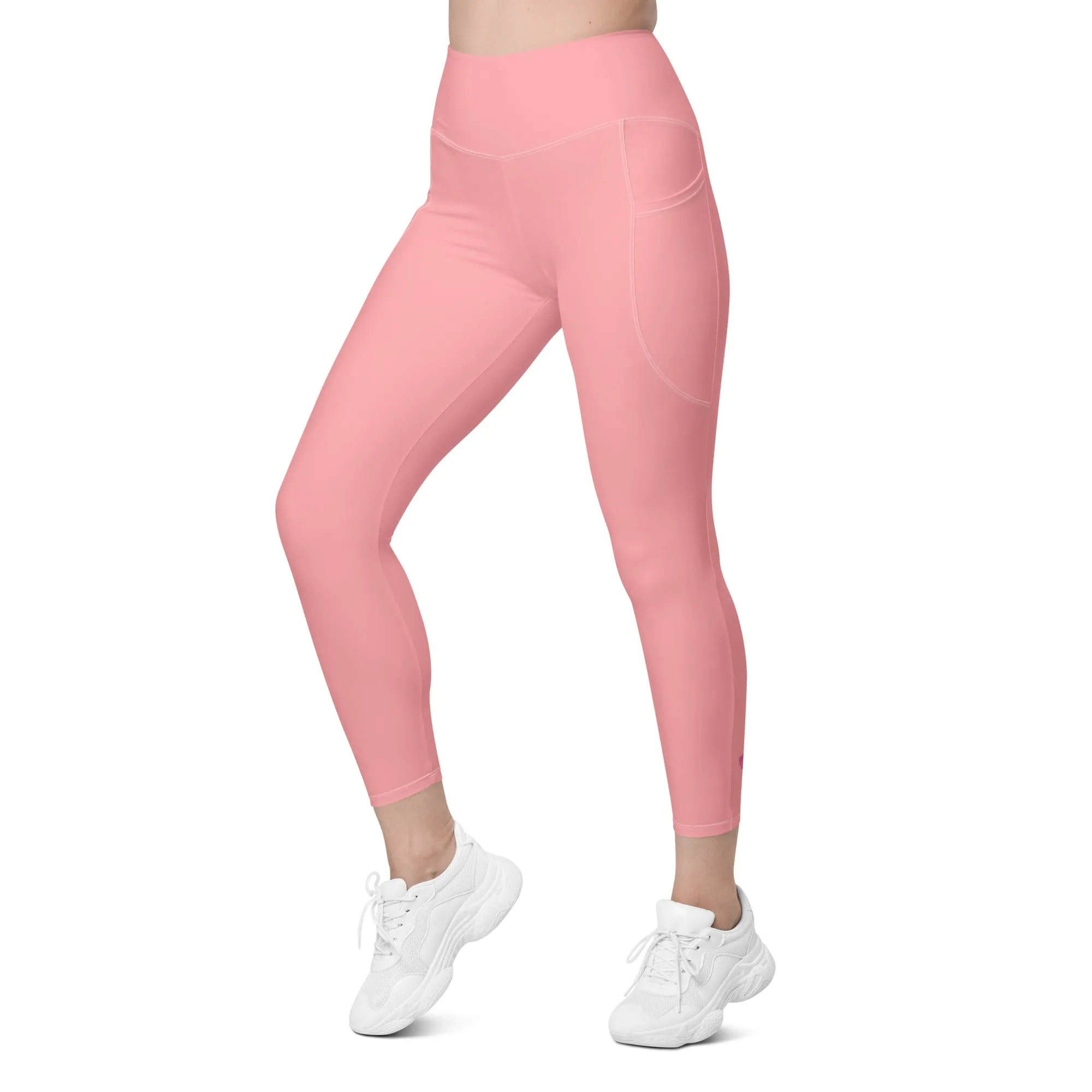 Light Pink Women's Tights, Best Solid Color Leggings For Women With 2 Side Pockets - Made in USA/EU/MX