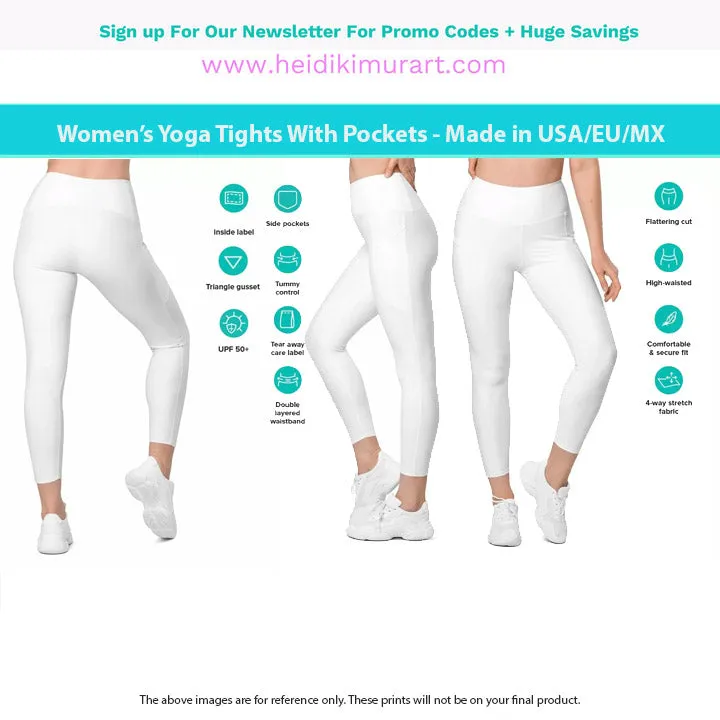 Light Pink Women's Tights, Best Solid Color Leggings For Women With 2 Side Pockets - Made in USA/EU/MX