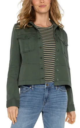 Liverpool Trucker Jacket with Peplum Hem Moss Green