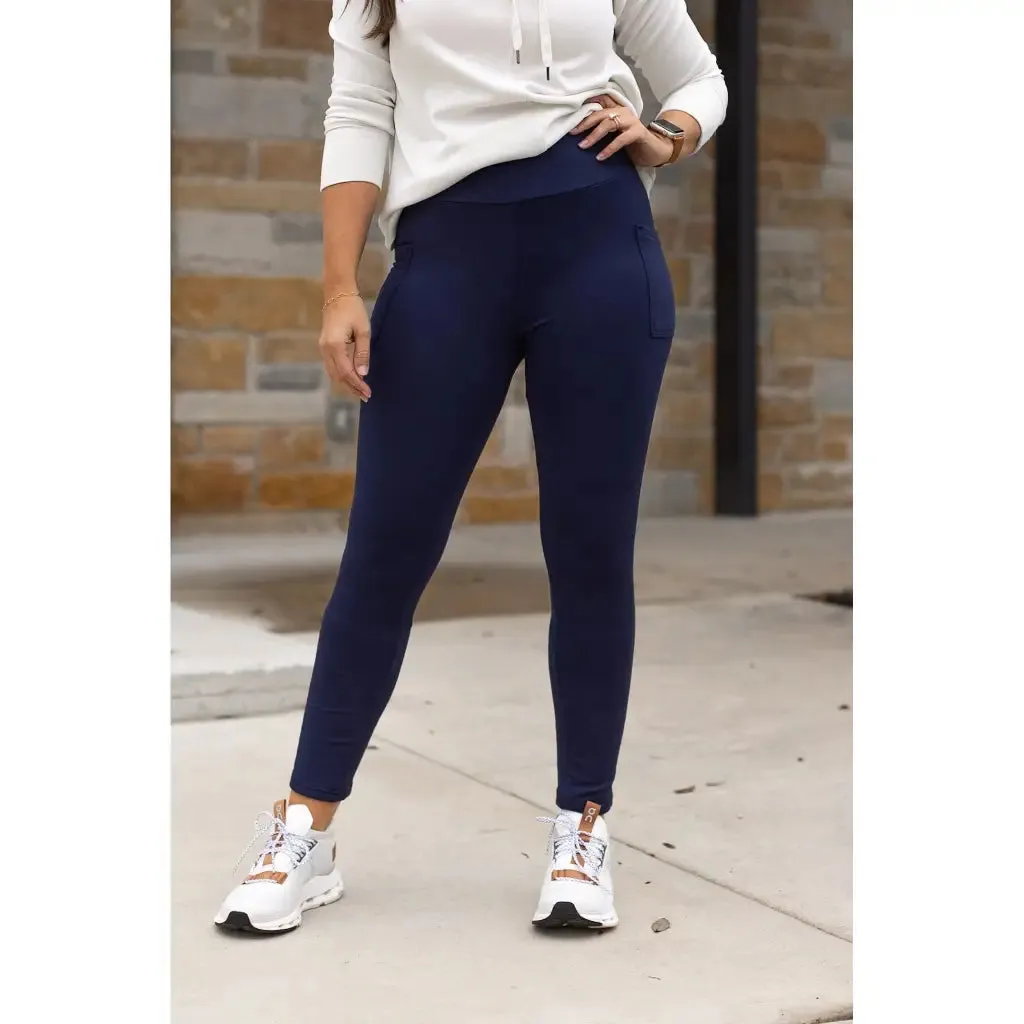 Luxe Fleece Leggings with Pocket in Navy