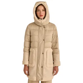 Marina V Faux Fur Trim Coat Beige