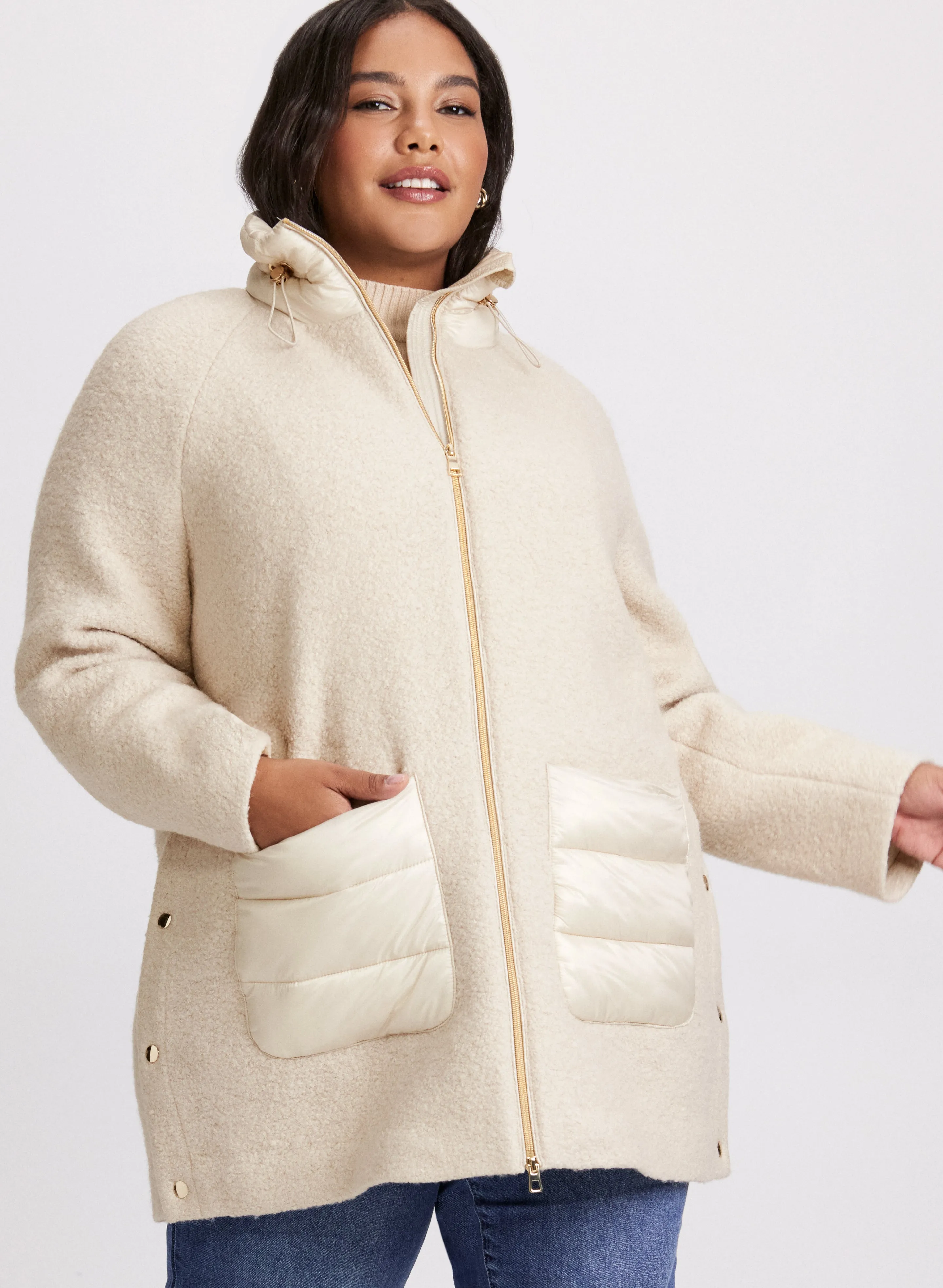 Mixed Puffer Wool-Blend Coat