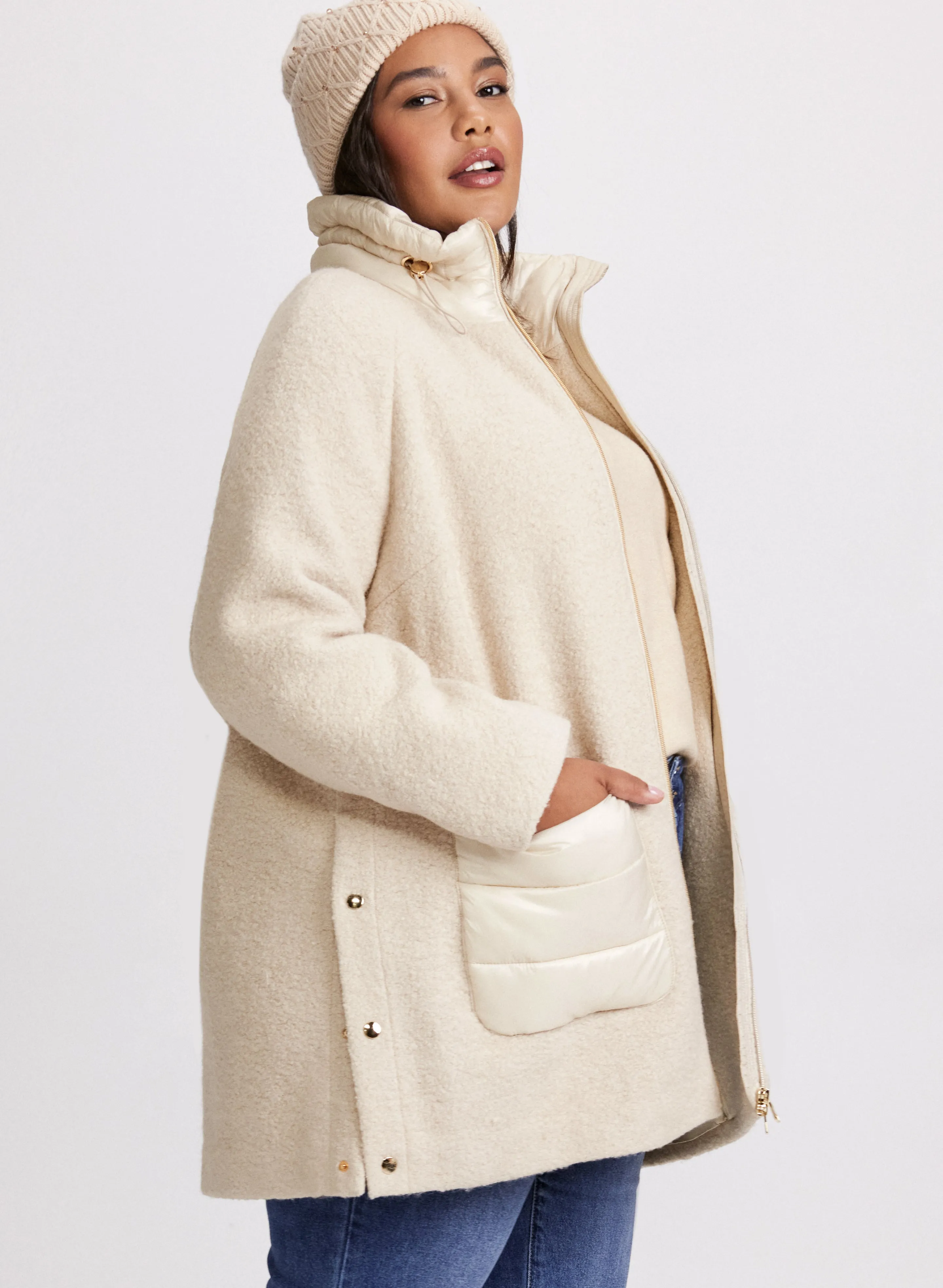 Mixed Puffer Wool-Blend Coat