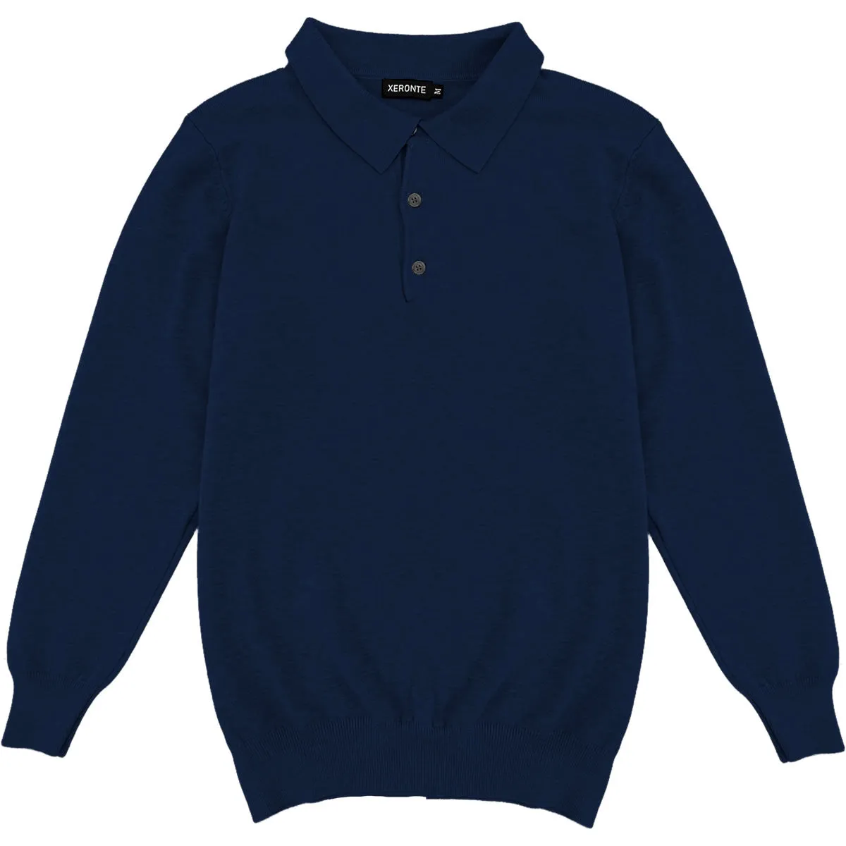 Navy Blue Mens Knit Long Sleeve Sweater Polo Shirt