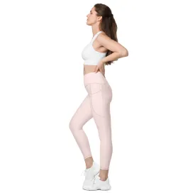 Pale Pink Best Women's Tights, Solid Color Best Yoga Pants With 2 Side Deep Long Pockets - Made in USA/EU/MX (US Size: 2XS-6XL)