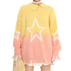 Pastel Knit Sweater with Star Design