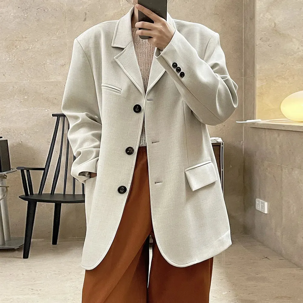 Patchwork Single Breasted Blazers For Women Notched Collar Long Sleeve Loose Solid Casual Blazer Female Fashion