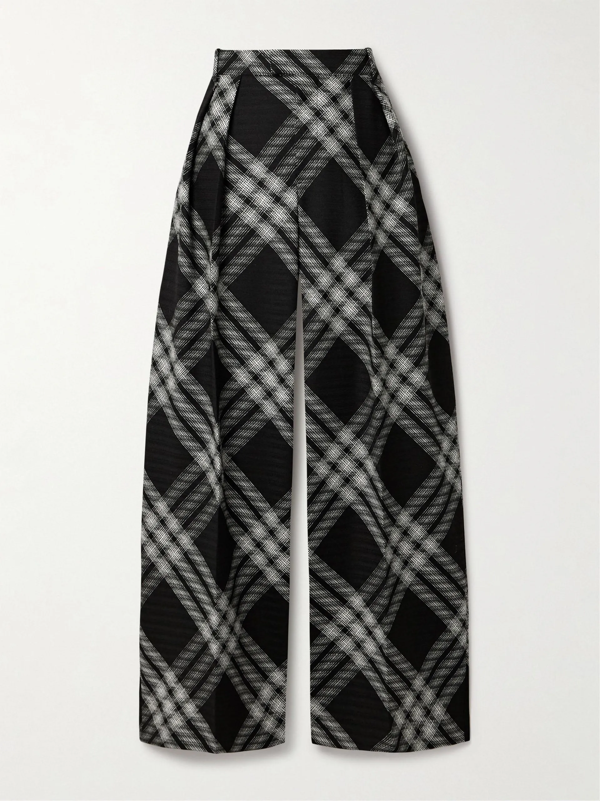 Pleated checked wool straight-leg pants