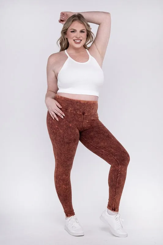 Plus Mineral Washed Wide Waistband Yoga Leggings