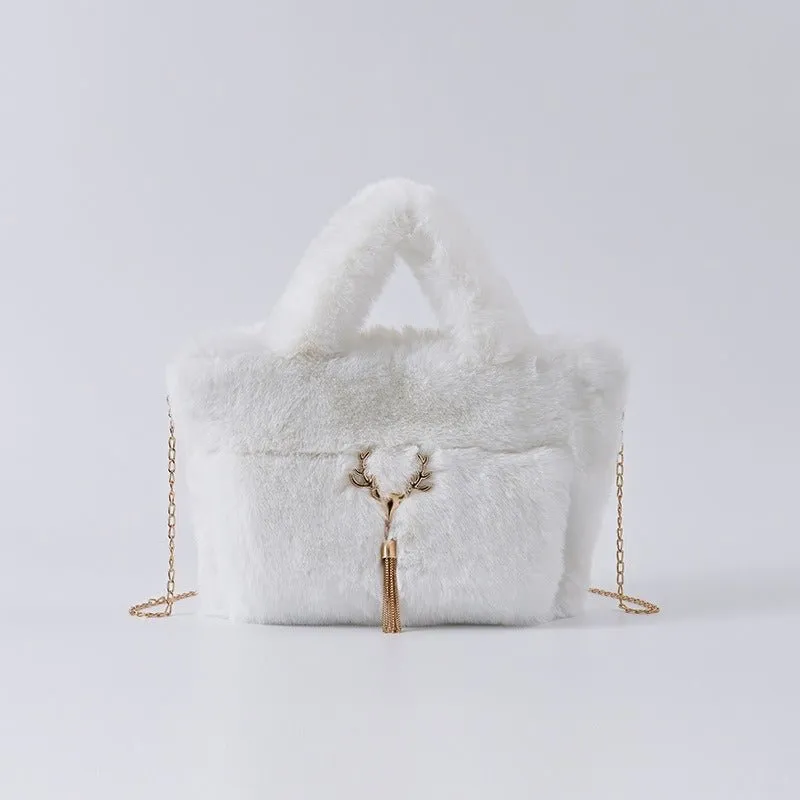 Pre Order:  Chain Strap Plush Faux Fur Handbag