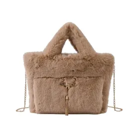 Pre Order:  Chain Strap Plush Faux Fur Handbag